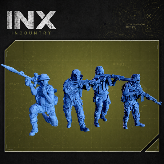 INX Incountry Legacy African Irregulars Weapons Team |  Echo Dark Studios Modern Military Wargaming Miniatures