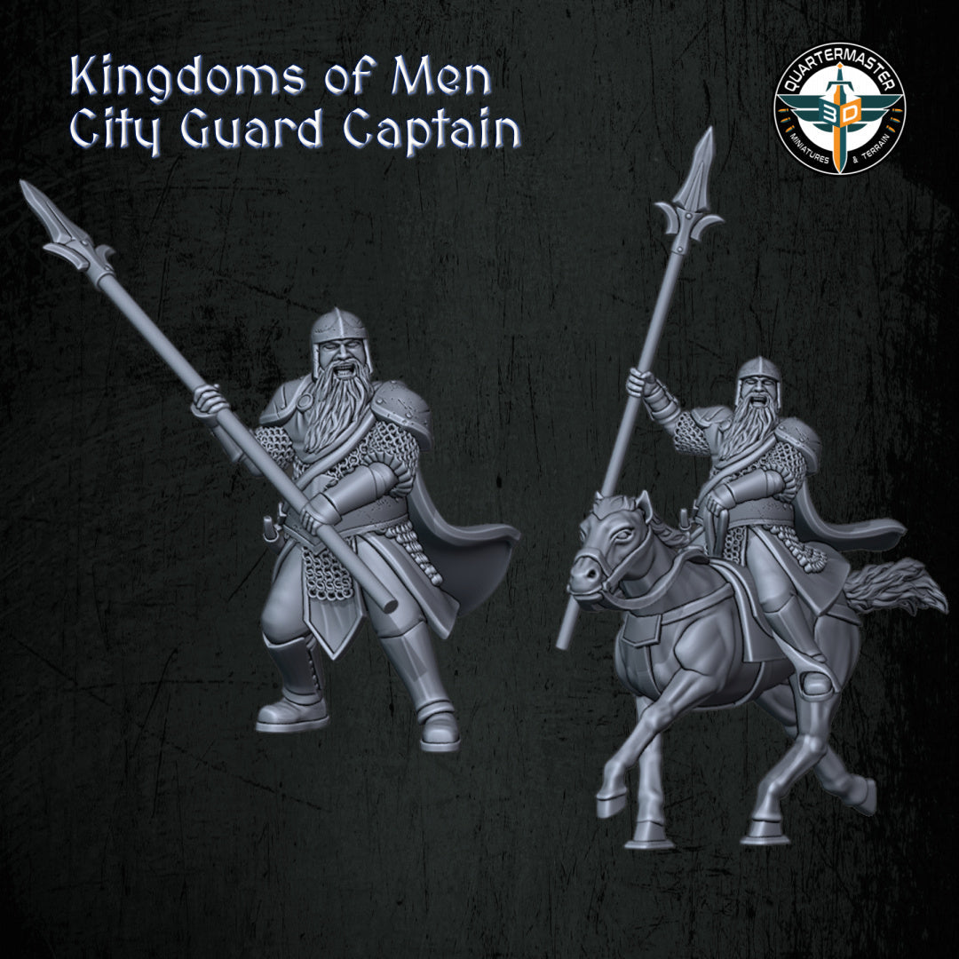 Kingdoms of Men City Guard Captain | Quartermaster3D 25mm Fantasy Wargaming Miniatures Role Playing Miniatures