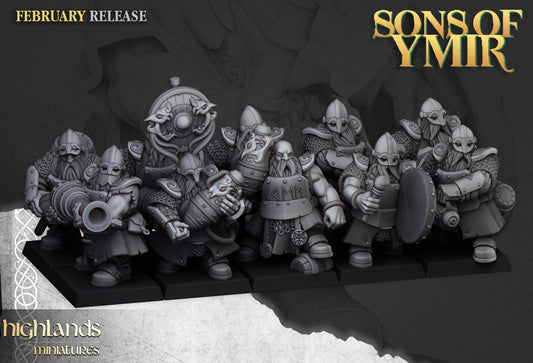 Sons Of Ymir Dwarven Firespitters | Highlands Miniatures 28/32mm Fantasy Wargaming Miniatures Role Playing Miniatures