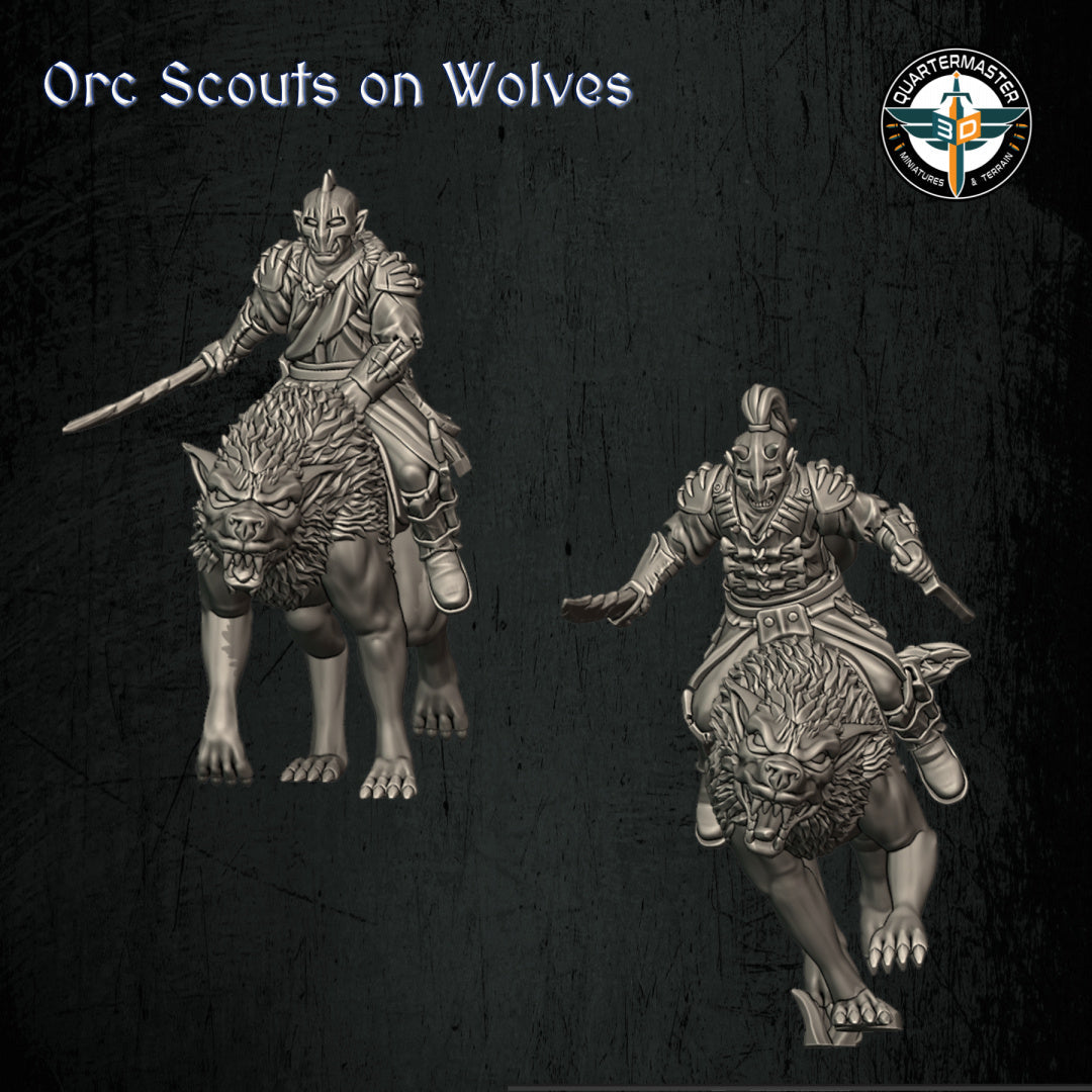 Orc Scouts on Wolves | Quartermaster3D 25mm Fantasy Wargaming Miniatures Role Playing Miniatures