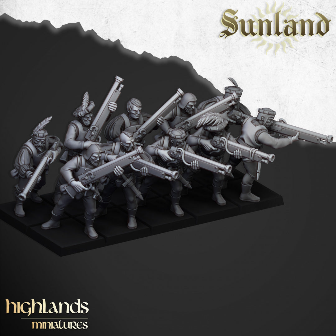 Sunland Arquebusiers | Highlands Miniatures 28/32mm Fantasy Wargaming Miniatures Role Playing Miniatures