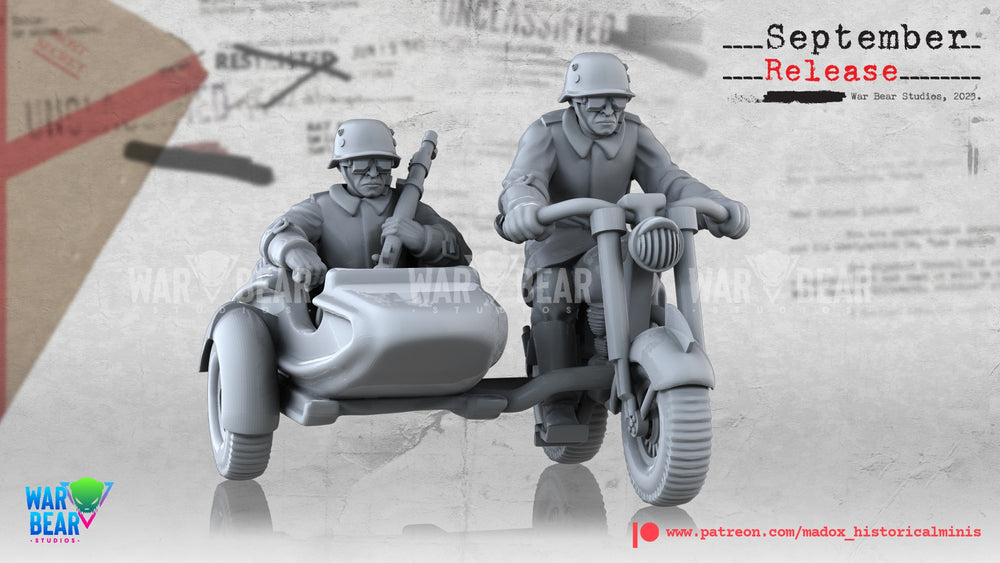 WW2 Polish Motorcycle with Sidecar | Warbear Studios 28mm Historical Wargaming Miniatures