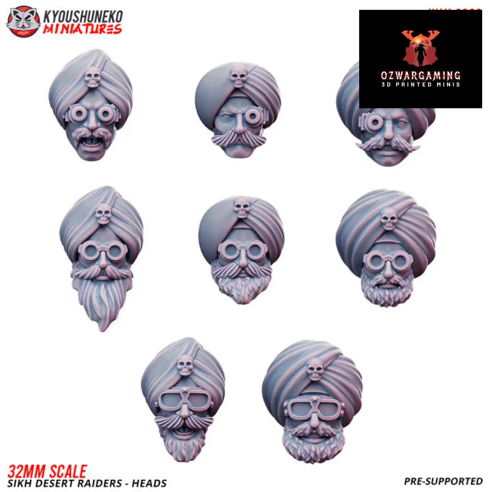 Sikh Desert Raider Head Bits | Kyoushuneko 32mm Grimdark Wargaming Miniatures Role Playing Miniatures