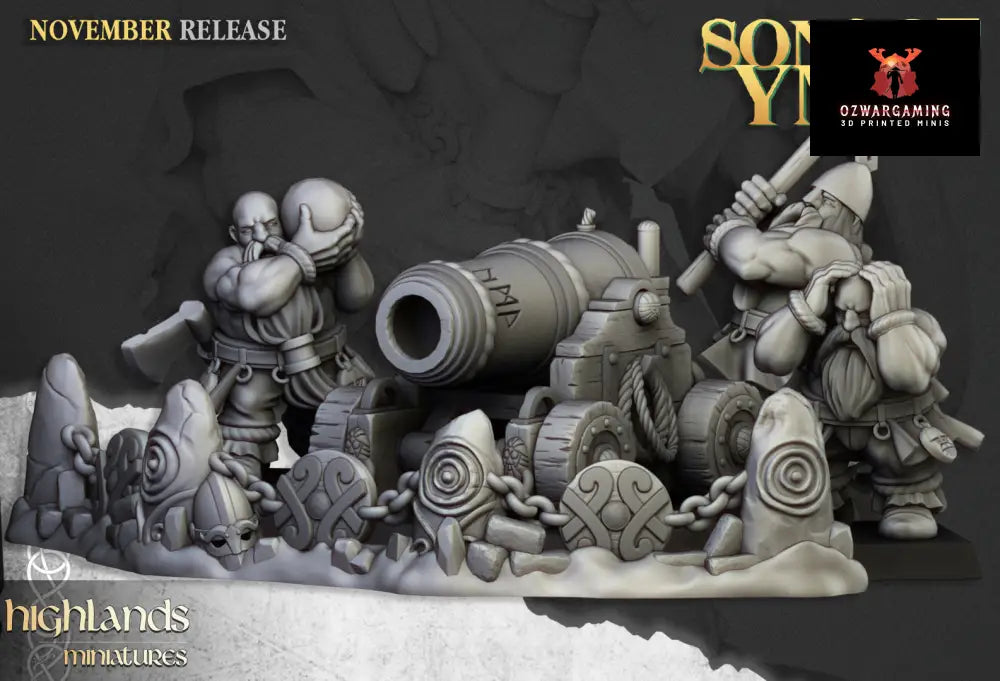 Sons Of Ymir Dwarven Heavy Cannon | Highlands Miniatures 28/32mm Fantasy Wargaming Miniatures Role Playing Miniatures