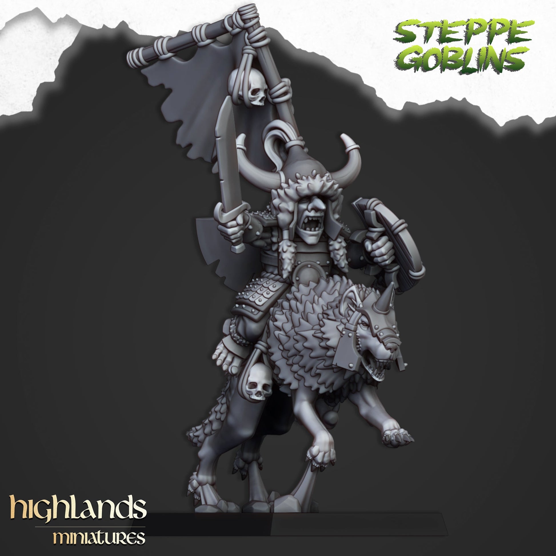 Steppe Goblins Khan Mounted | Highlands Miniatures 28/32mm Fantasy Wargaming Miniatures Role Playing Miniatures