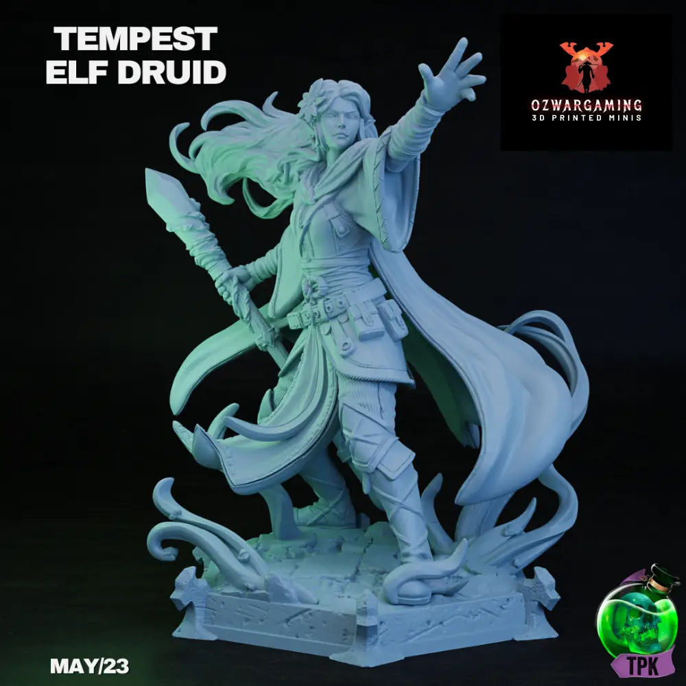 Tempest Elf Druid | TPK Lab 32mm Fantasy Tabletop RPG Miniatures Role Playing Miniatures