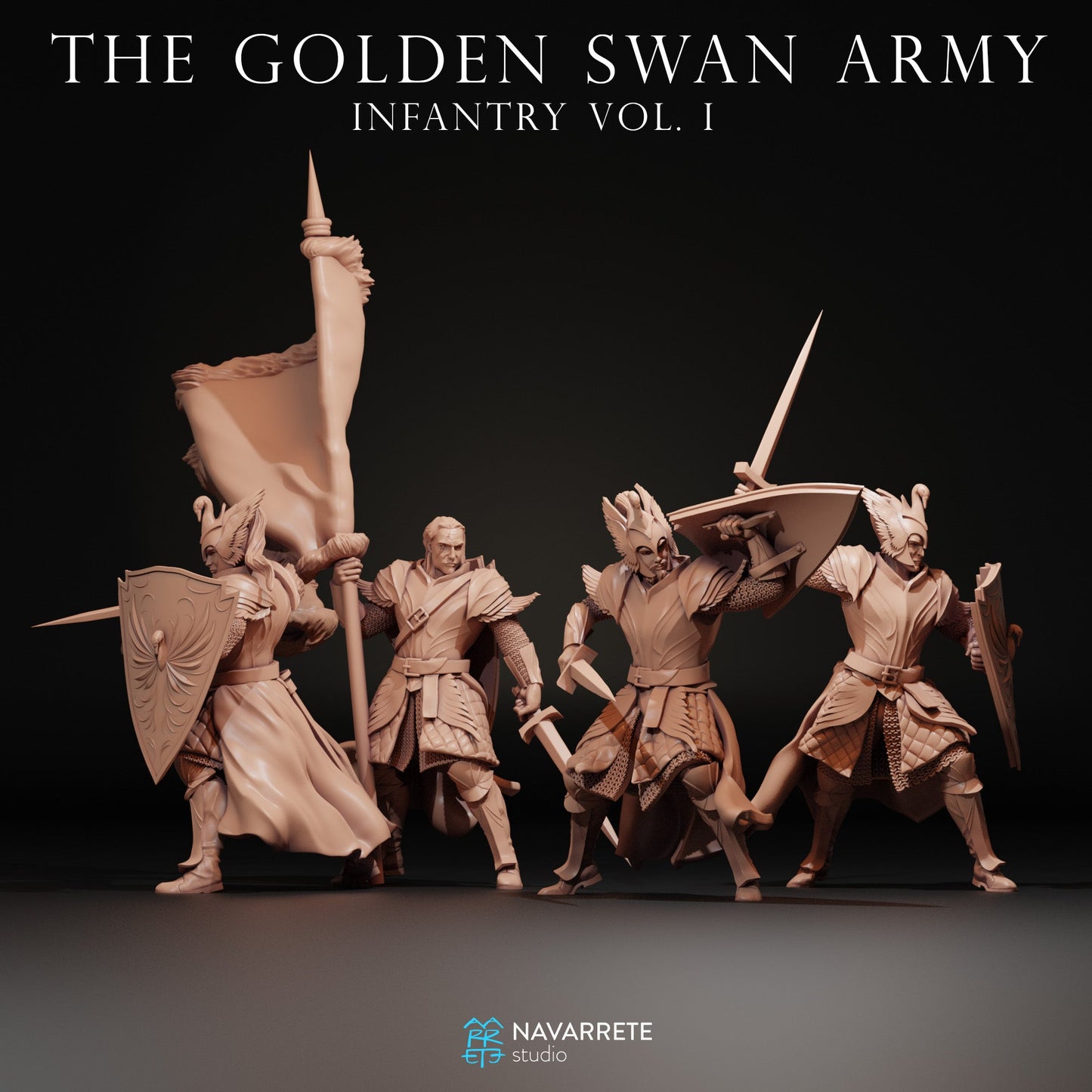 Golden Swan Knights On Foot | Navarrete Studios 25mm Fantasy Wargaming Miniatures