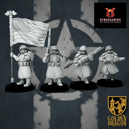 United States of America Veteran Infantry and Command | Golden Dragon Games Weird WW2 Role Playing Miniatures