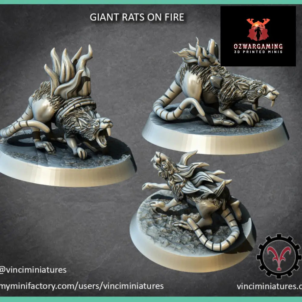Verminkin Flaming Giant Rats | Vinci Miniatures 28/32mm Fantasy Wargaming Miniatures Role Playing Miniatures