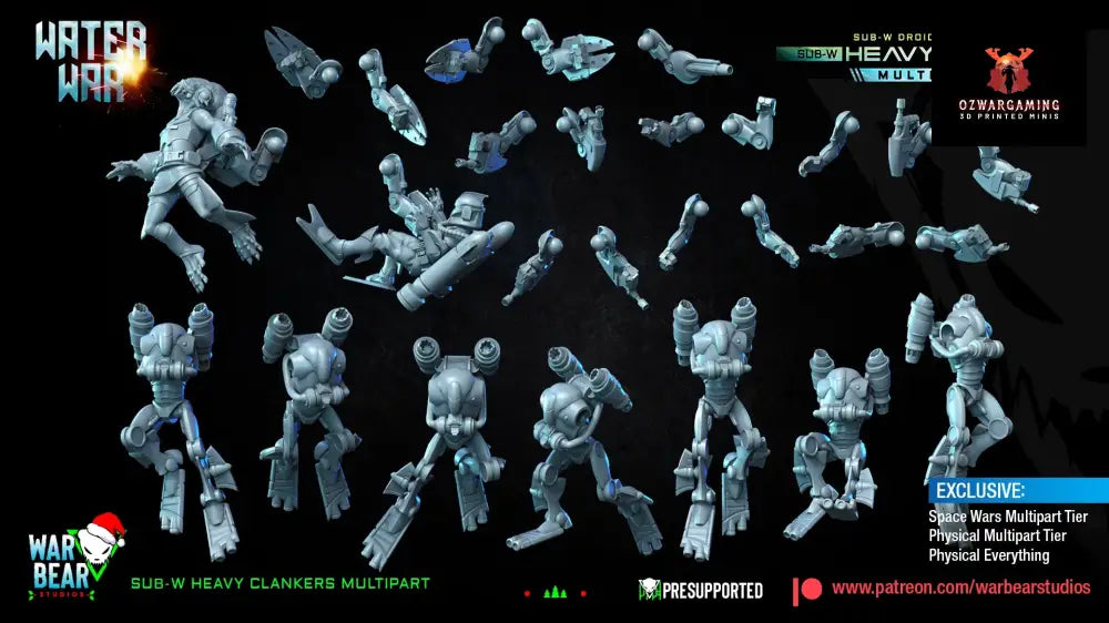 Water War AQ Heavy Clankers Build Kit | Warbear Studios 28mm SciFi Wargaming Miniatures Role Playing Miniatures