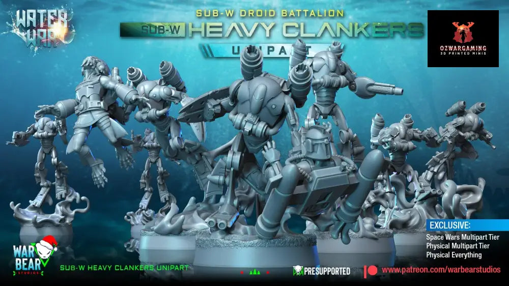 Water War AQ Heavy Clankers Monopose | Warbear Studios 28mm SciFi Wargaming Miniatures Role Playing Miniatures