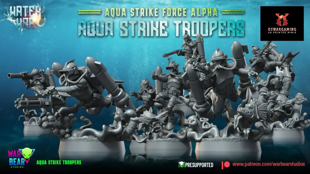 Water War Aqua Troopers Monopose | Warbear Studios 28mm SciFi Wargaming Miniatures Role Playing Miniatures