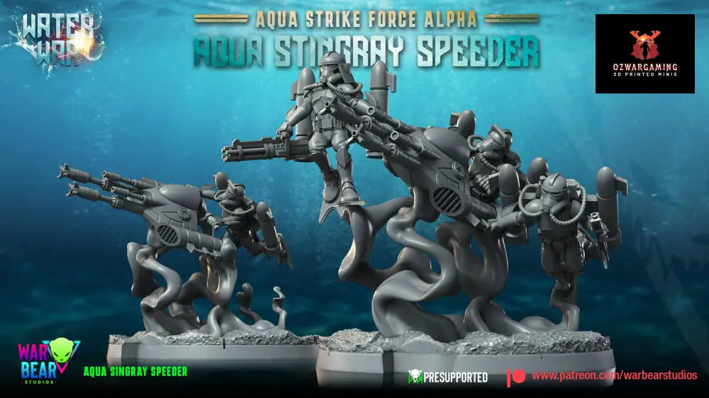 Water War Aqua Troopers Stingray Speeder Monopose | Warbear Studios 28mm SciFi Wargaming Miniatures Role Playing