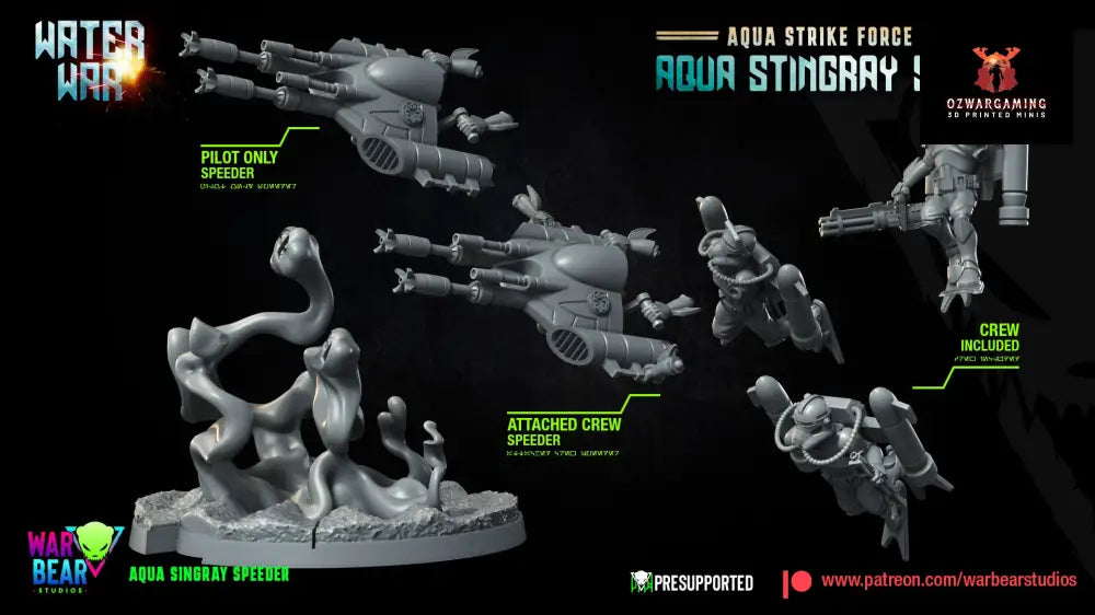 Water War Aqua Troopers Stingray Speeder Monopose | Warbear Studios 28mm SciFi Wargaming Miniatures Role Playing