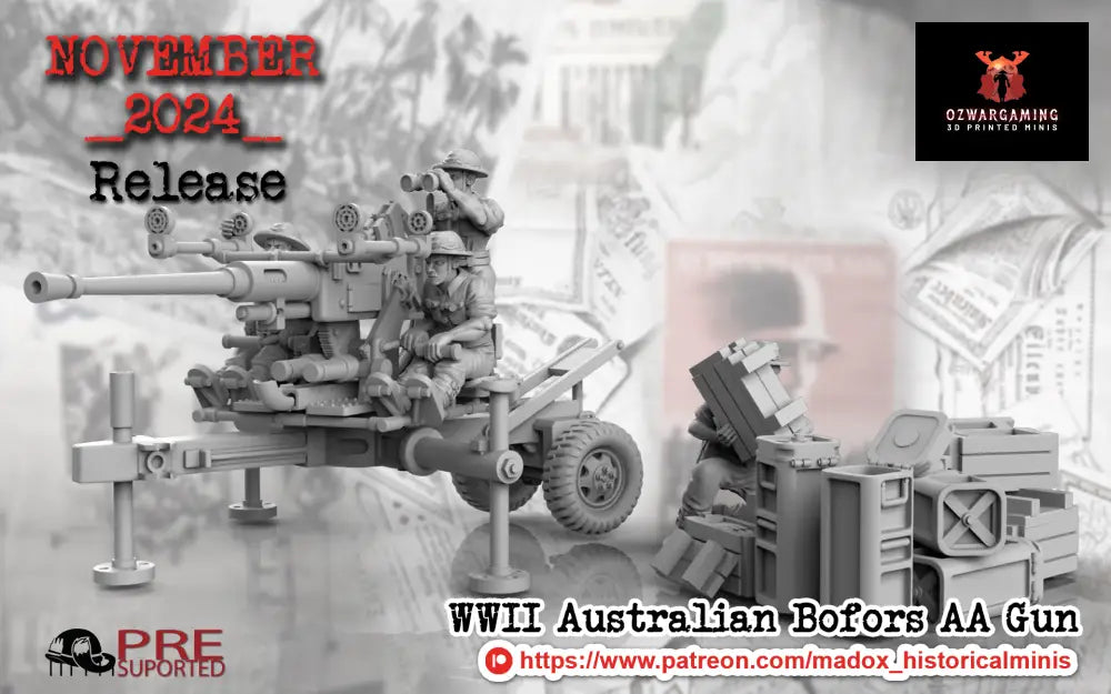 WW2 Australian Pacific Bofors AA Gun | Battlecat 28mm Historical Wargaming Miniatures Role Playing Miniatures