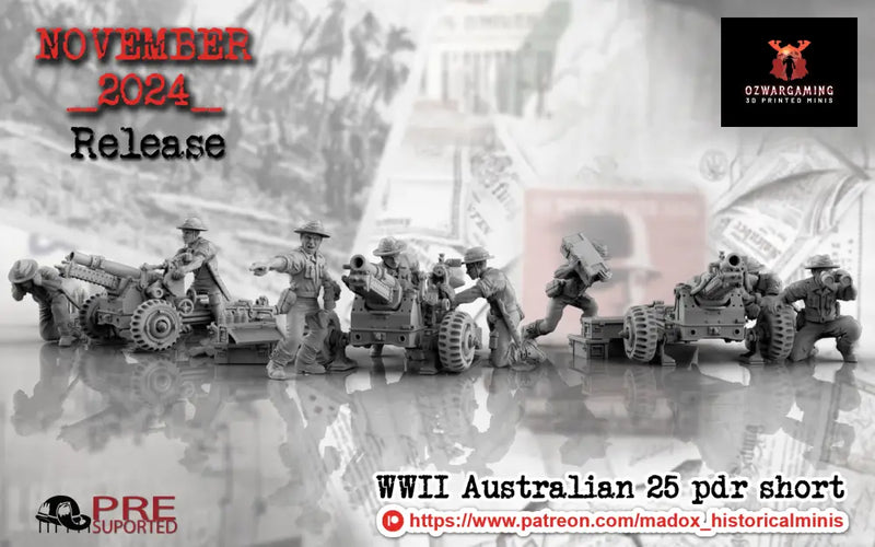 WW2 Australian Pacific Short 25pdr Artillery | Battlecat 28mm Historical Wargaming Miniatures Role Playing Miniatures