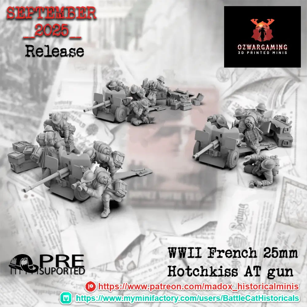 WW2 French 25mm Hotchkiss AT Teams | Battlecat 28mm Historical Wargaming Miniatures Role Playing Miniatures