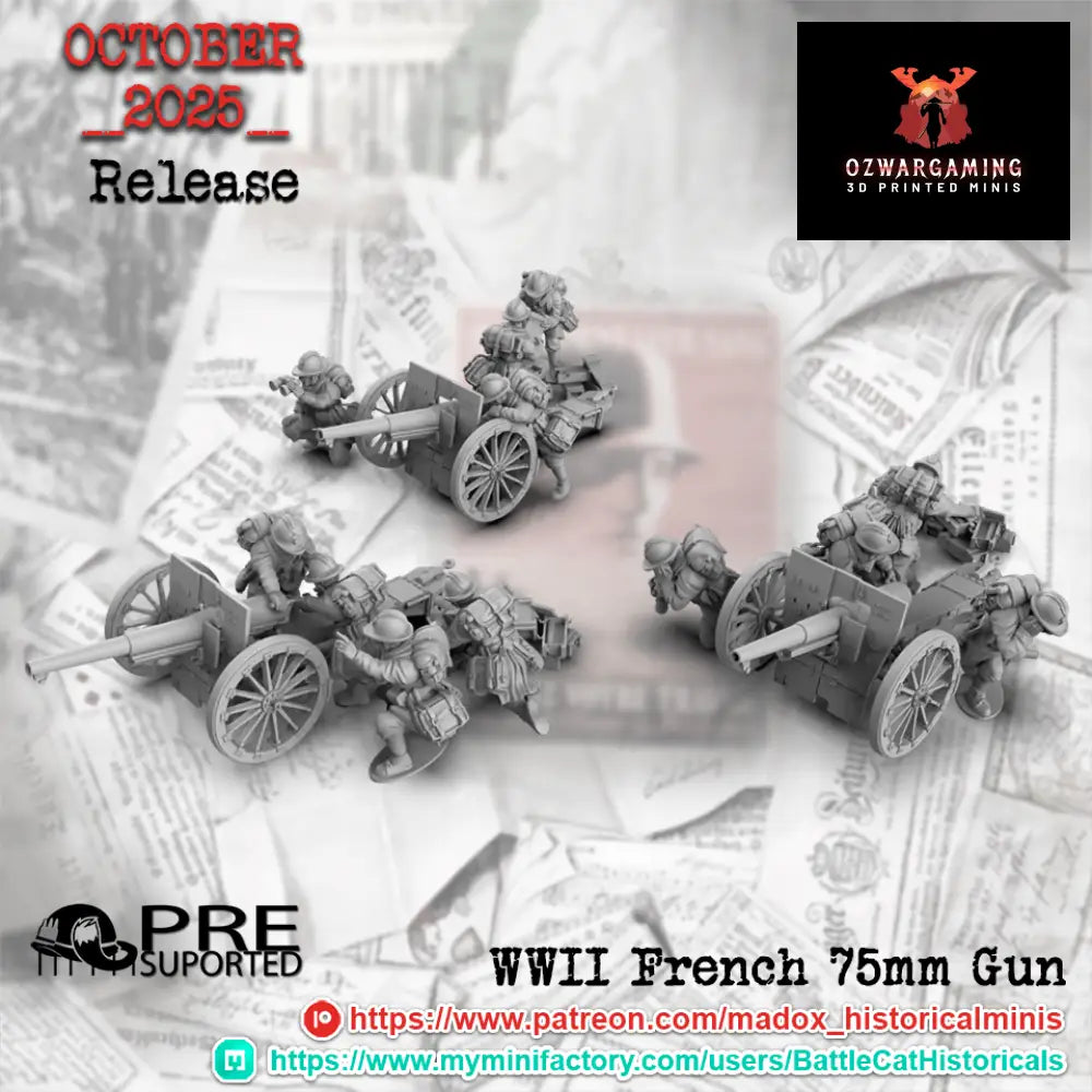 WW2 French 75mm Gun Teams | Battlecat 28mm Historical Wargaming Miniatures Role Playing Miniatures