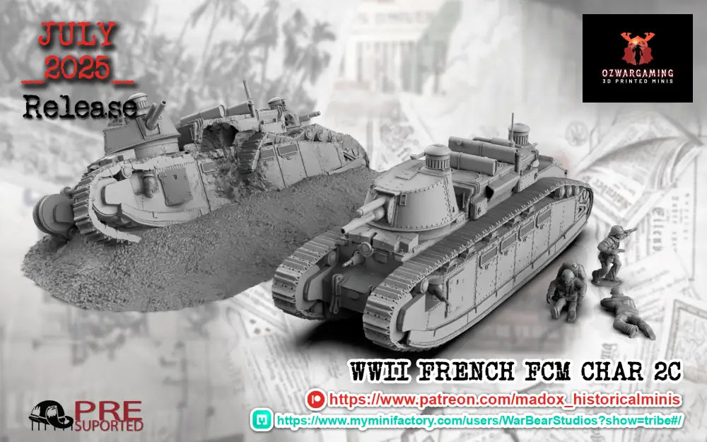 WW2 French Char 2C Tank | Battlecat 28mm Historical Wargaming Miniatures Role Playing Miniatures