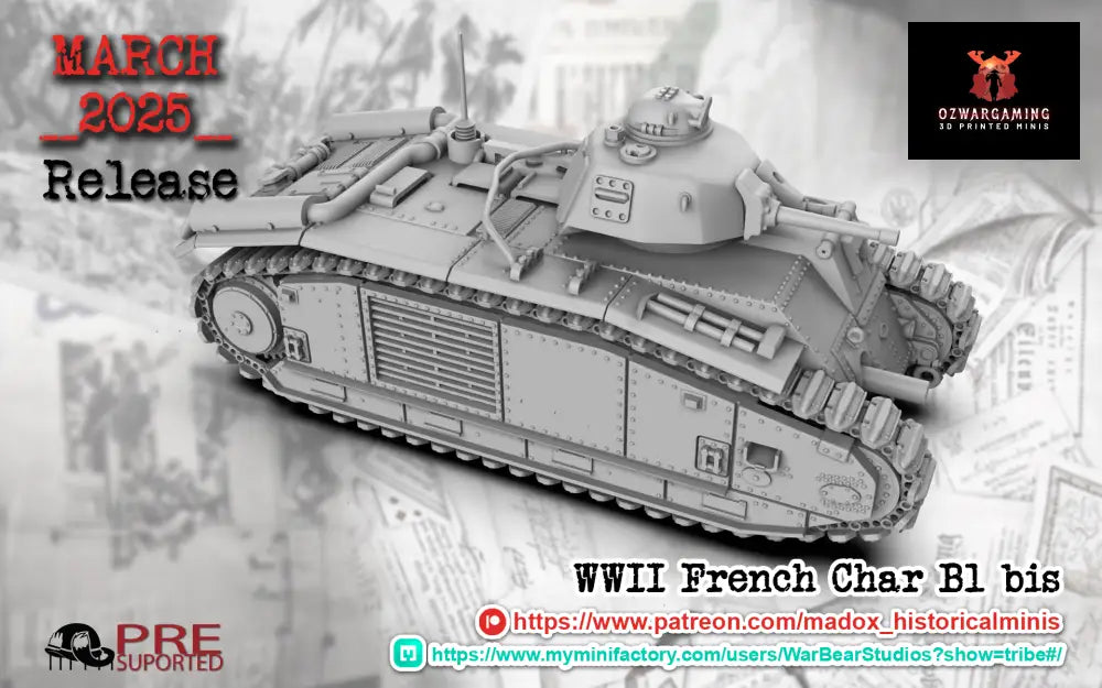WW2 French Char b1 Bis Tank | Battlecat 28mm Historical Wargaming Miniatures Closed Hatch Role Playing Miniatures
