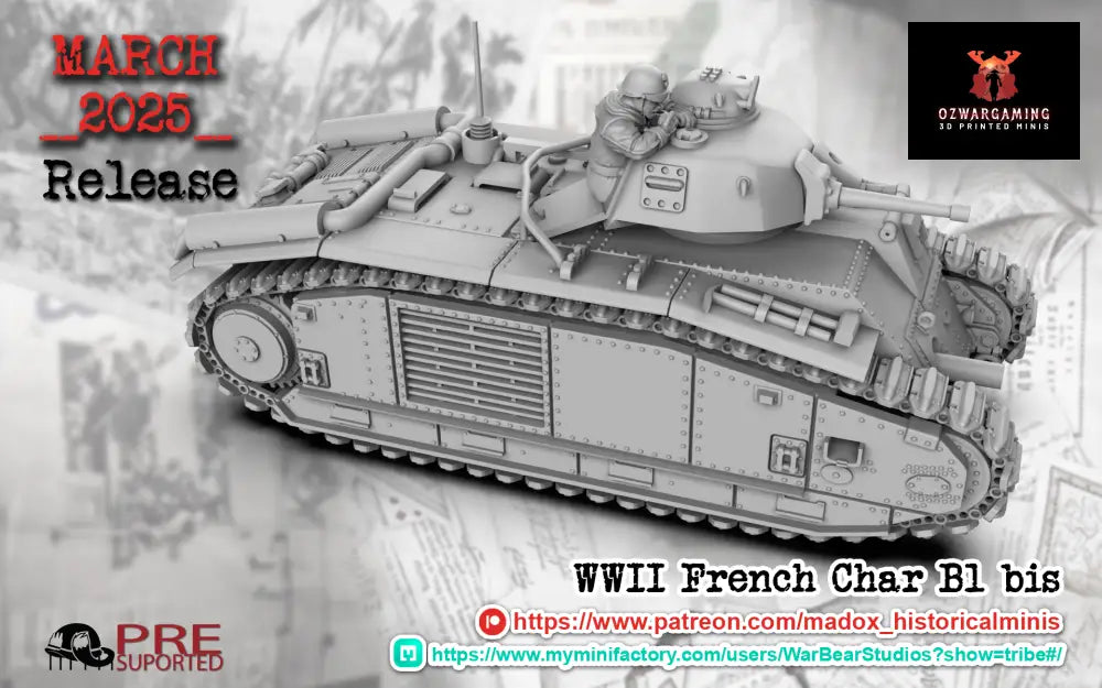 WW2 French Char b1 Bis Tank | Battlecat 28mm Historical Wargaming Miniatures Tank Commander Role Playing Miniatures