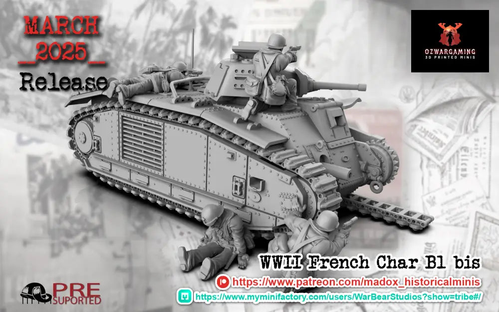 WW2 French Char b1 Bis Tank | Battlecat 28mm Historical Wargaming Miniatures Destroyed Role Playing Miniatures