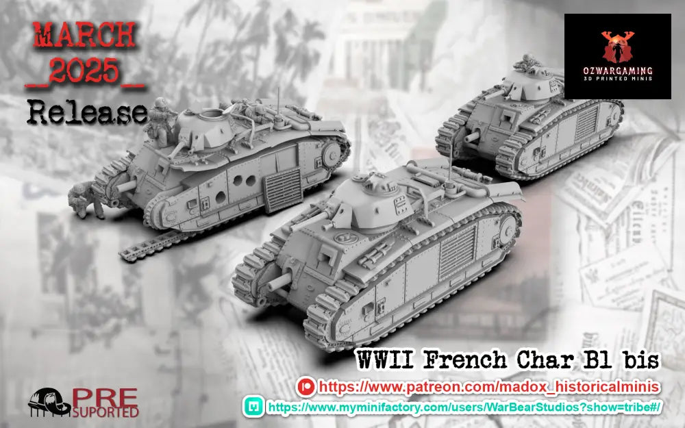 WW2 French Char b1 Bis Tank | Battlecat 28mm Historical Wargaming Miniatures Role Playing Miniatures