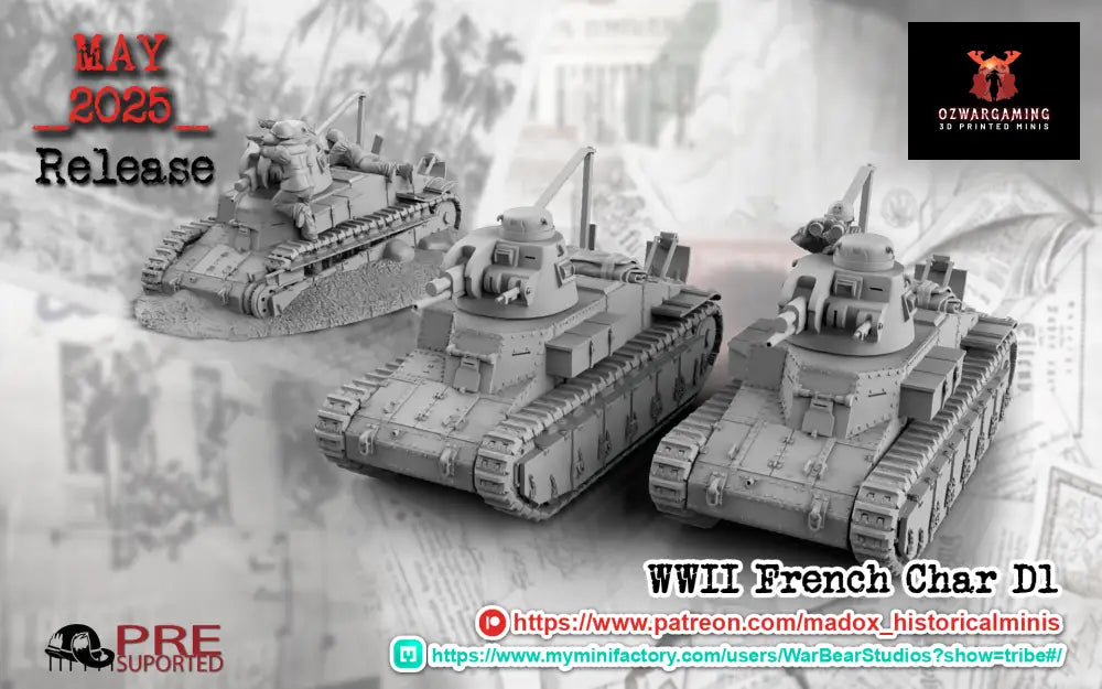 WW2 French Char D1 Tank | Battlecat 28mm Historical Wargaming Miniatures Role Playing Miniatures
