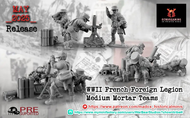 WW2 French Foreign Legion Medium Mortar Teams | Battlecat 28mm Historical Wargaming Miniatures Role Playing Miniatures
