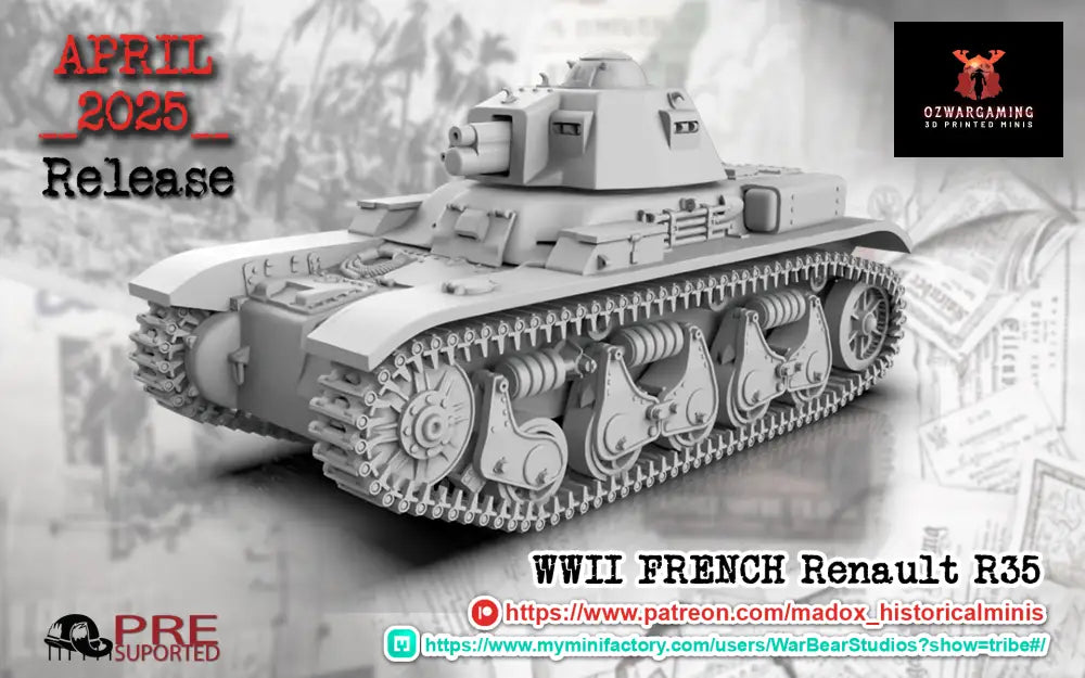 WW2 French Renault R35 Tank | Battlecat 28mm Historical Wargaming Miniatures Closed Hatch Role Playing Miniatures
