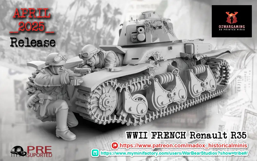 WW2 French Renault R35 Tank | Battlecat 28mm Historical Wargaming Miniatures Destroyed Role Playing Miniatures