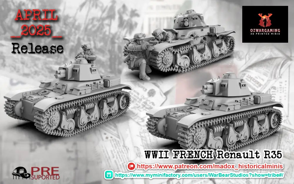 WW2 French Renault R35 Tank | Battlecat 28mm Historical Wargaming Miniatures Role Playing Miniatures