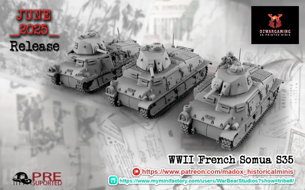 WW2 French Somua S35 Tank | Battlecat 28mm Historical Wargaming Miniatures Role Playing Miniatures
