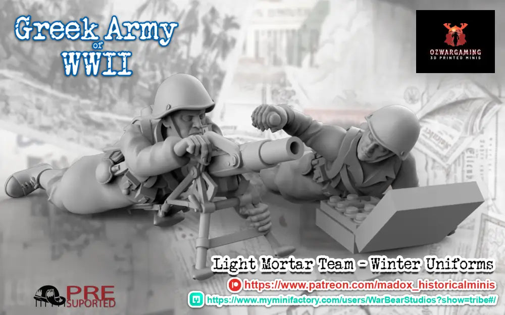 WW2 Greek Greatcoat Light Mortar Teams | Battlecat 28mm Historical Wargaming Miniatures Role Playing Miniatures