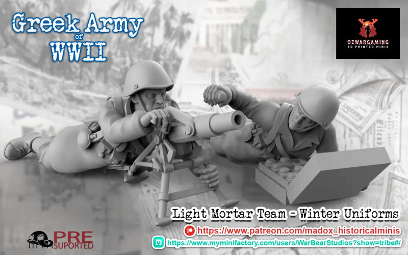 WW2 Greek Greatcoat Light Mortar Teams | Battlecat 28mm Historical Wargaming Miniatures Role Playing Miniatures