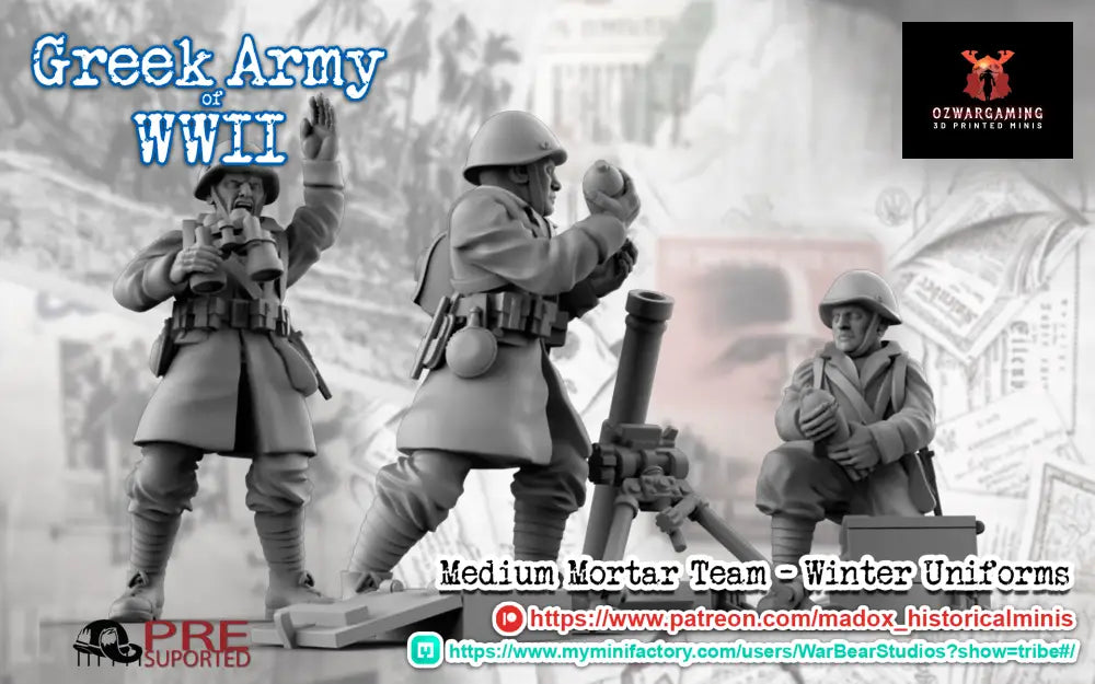 WW2 Greek Greatcoat Medium Mortar Teams | Battlecat 28mm Historical Wargaming Miniatures Role Playing Miniatures