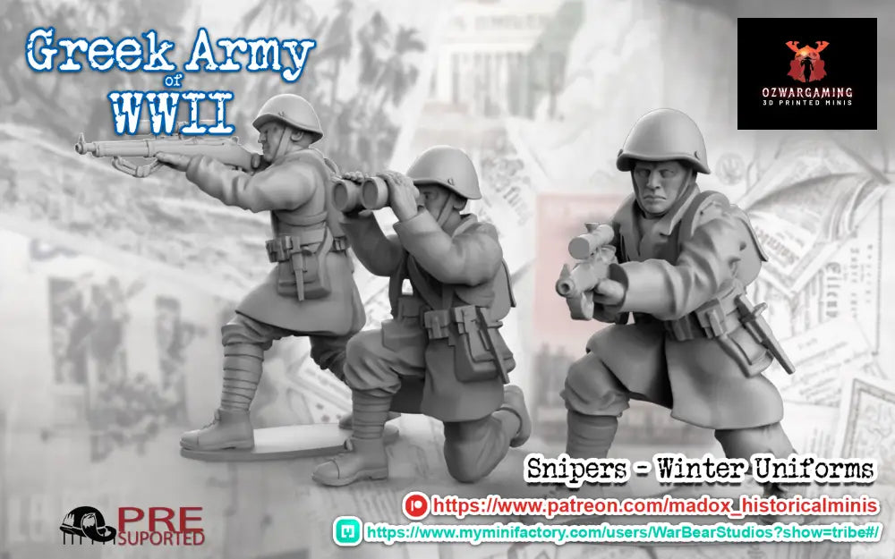 WW2 Greek Greatcoat Sniper Teams | Battlecat 28mm Historical Wargaming Miniatures Role Playing Miniatures