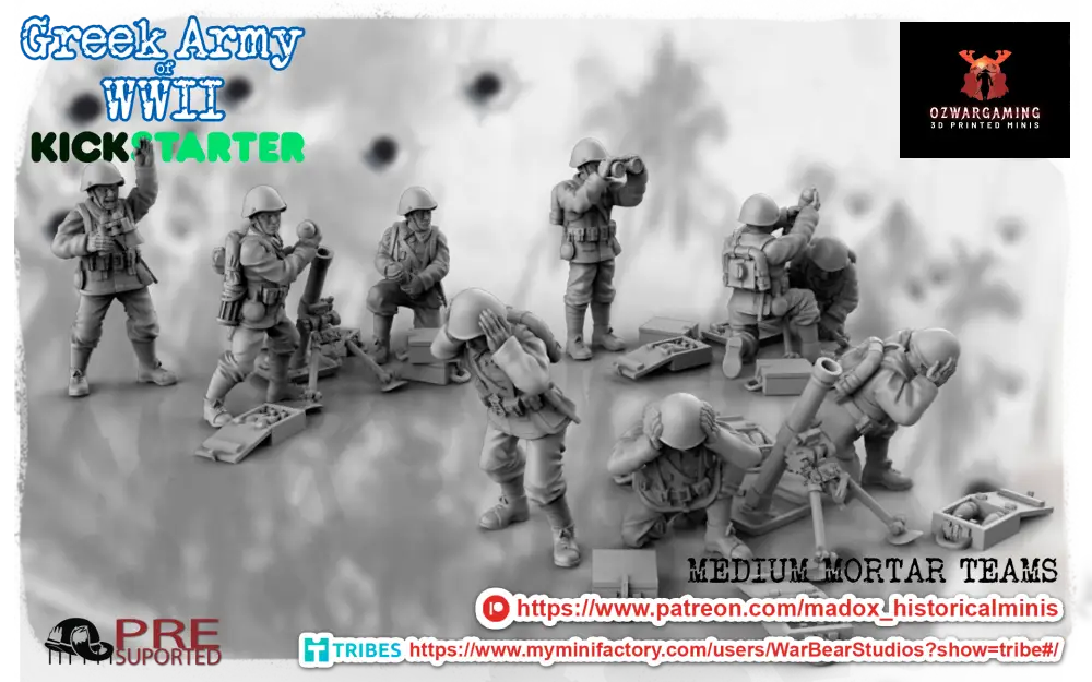 WW2 Greek Medium Mortar Teams | Battlecat 28mm Historical Wargaming Miniatures Role Playing Miniatures