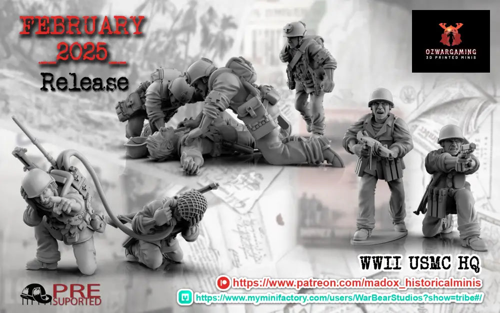 WW2 Pacific USMC HQ | Battlecat 28mm Historical Wargaming Miniatures Role Playing Miniatures